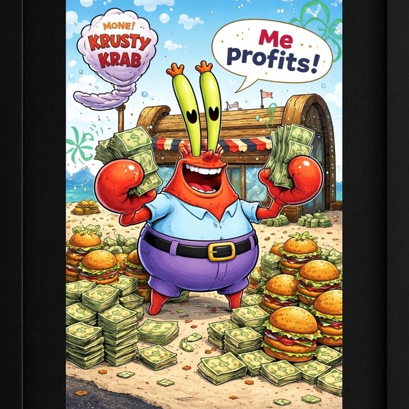 Hand Crafted Other - Mr. Krabs 'Me Profits!' A.I. Art Print In 8x10 Frame